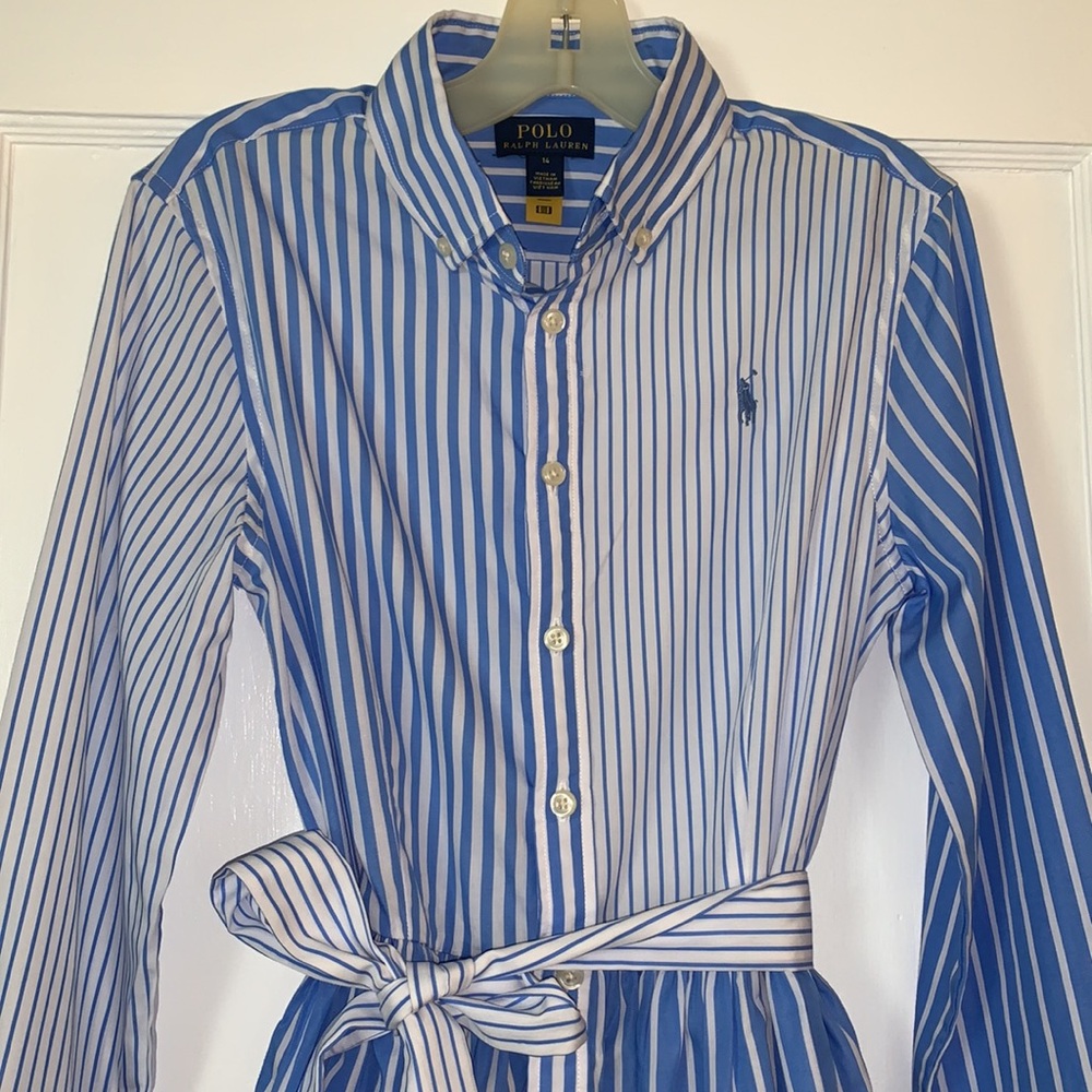 Polo Ralph Lauren Blue & White Striped Shirt Dress 14 EUC - Picture 5 of 16